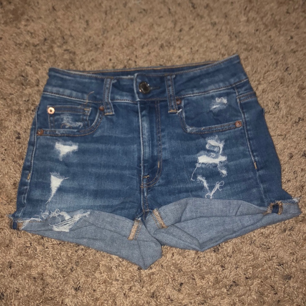 Distressed denim shorts